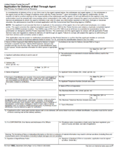 PS Form 1583 - Application For Delivery of Mail Through Agent Page 1