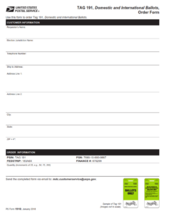PS Form 1910lc - Tag 191, Domestic and International Ballots, Order Form