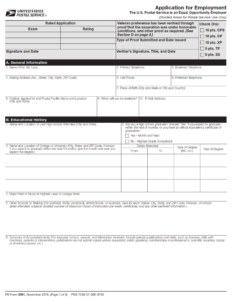 PS Form 2591 - Application for Employment Page 1