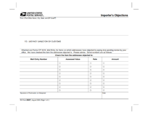 PS Form 2937 - Importer's Objections