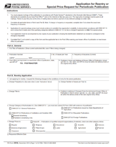 PS Form 3510 - Application for Reentry or Special Price Request for Periodicals Publication Page 1