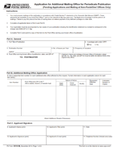 PS Form 3510-M - Application for Additional Mailing Office for Periodicals Publication Page 1