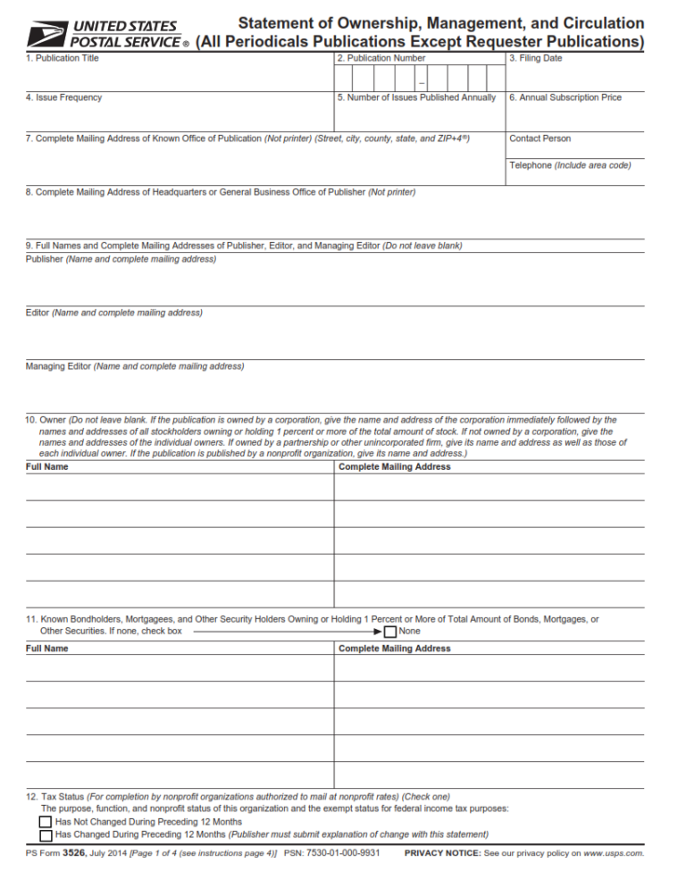 PS Form 3526 – Statement of Ownership, Management, and Circulation ...