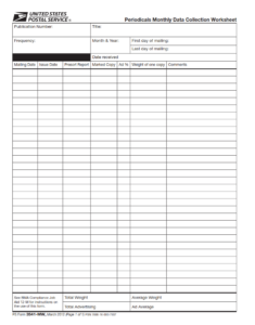 PS Form 3541-MW - Postage Statement - Periodicals Monthly Data Collection Worksheet