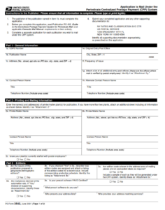 PS Form 3542 - Application to Mail Under the Periodicals Centralized Postage Payment (CPP) System Page 1
