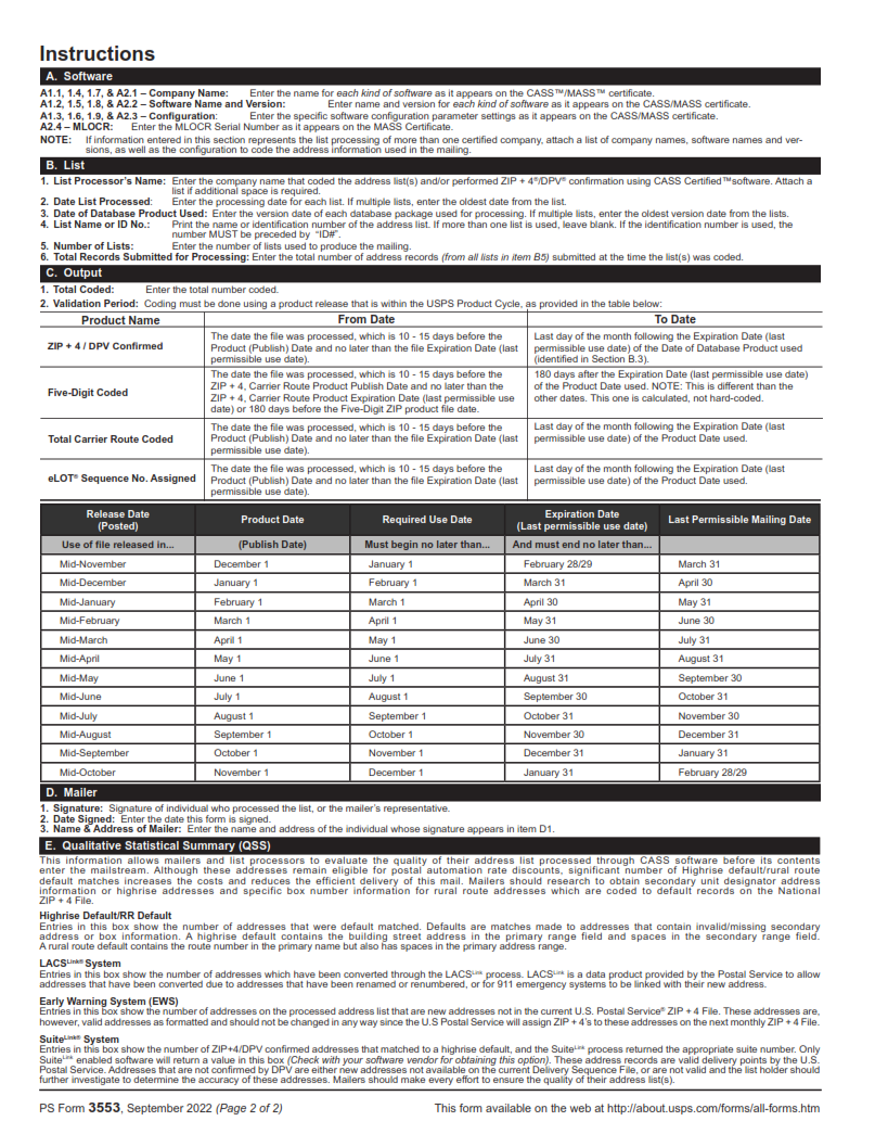 PS Form 3553 - CASS Summary Report page 2