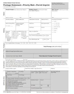 PS Form 3600-PM - Postage Statement - Priority Mail - Permit Imprint Page 1