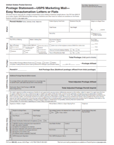 PS Form 3602-EZ - Postage Statement — USPS Marketing Mail - Easy Nonautomation Letters or Flats Page 1