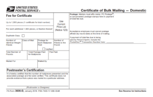 PS Form 3606-D - Certificate of Bulk Mailing - Domestic Page 1
