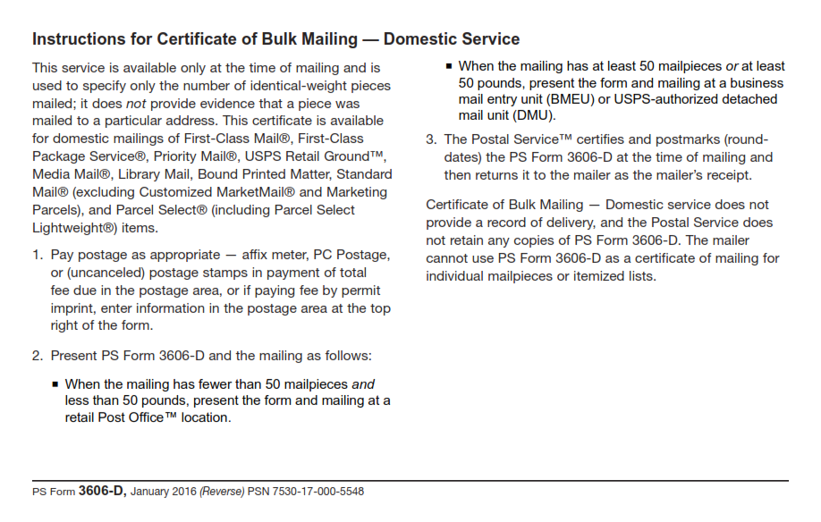 PS Form 3606-D - Certificate of Bulk Mailing - Domestic Page 2