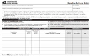 PS Form 3801 - Standing Delivery Order