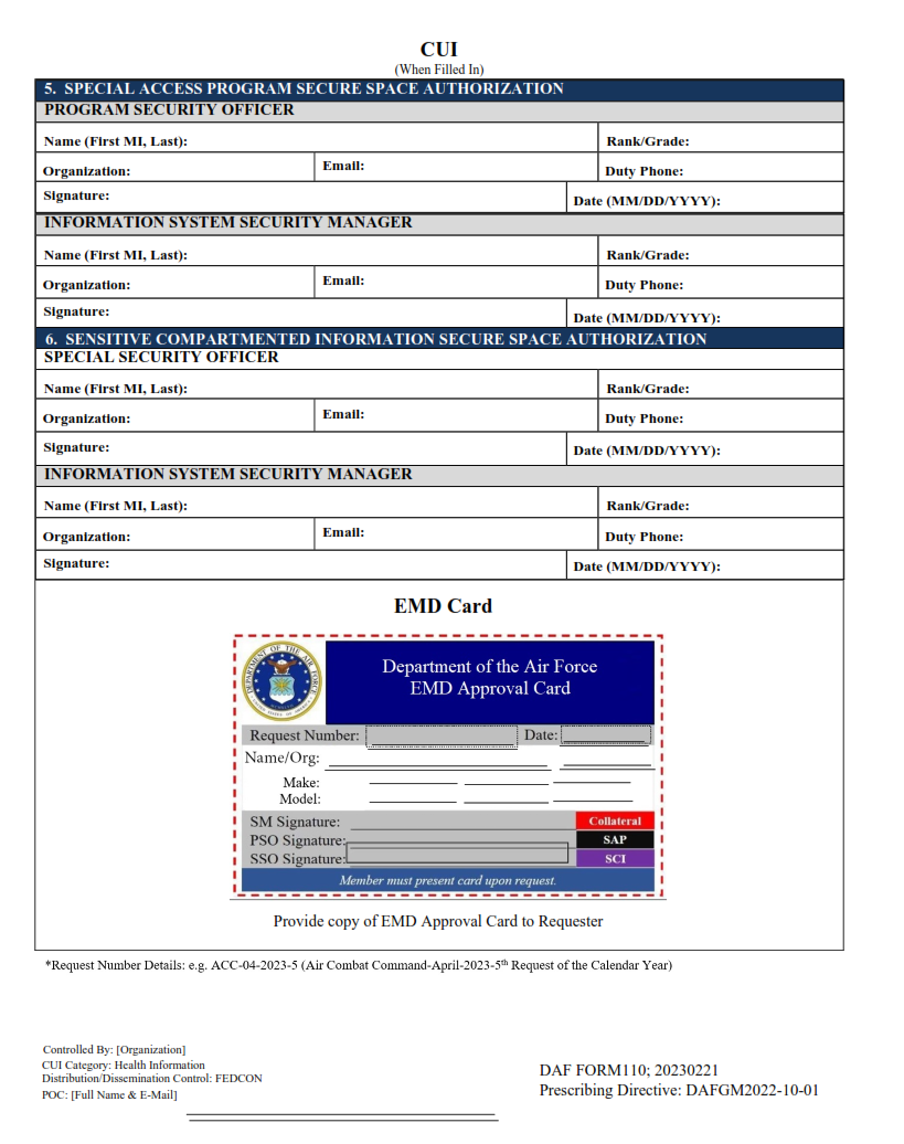 DAF Form 110 - DAF Electronic Medical Device Request Form & Approval Card Part 2