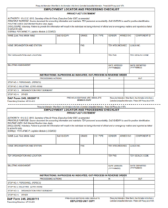 DAF Form 245 - Employment Locator And Processing Checklist