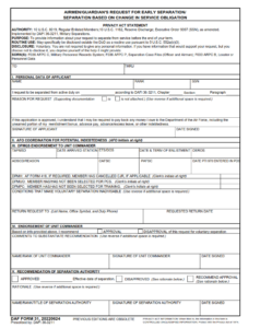 DAF Form 31 - Airmen Guardian's Request For Early Separation Separation Based On Change In Service Obligation Part 1