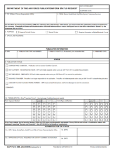 DAF Form 399 - Department of the Air Force Publication Form Status Request Part 1