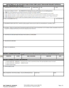 DAF Form 679 - Department of the Air Force Publication Compliance Item Waiver Request Approval