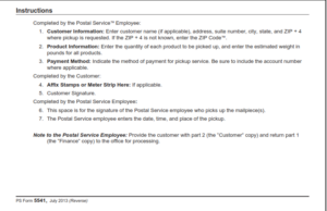 PS Form 5541 - Pickup Service Statement Part 2