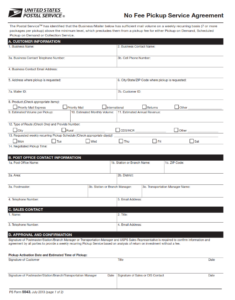 PS Form 5543 - No Fee Pickup Service Agreement Part 1