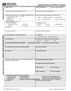 PS Form 8017 - Expedited Plant-Load Shipment Clearance Part 1