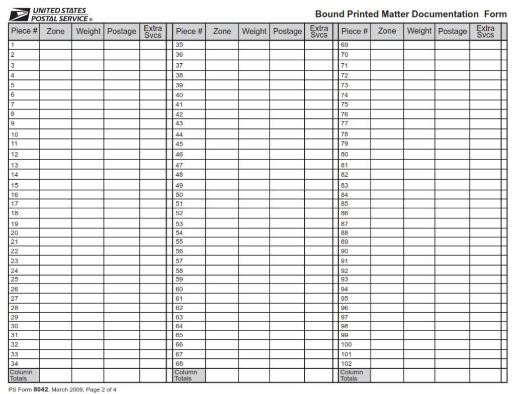 Ps form 8042 bound printed matter documentation form origin form studio