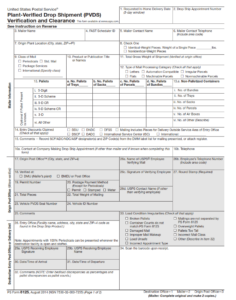 PS Form 8125 - Plant-Verified Drop Shipment (PVDS) Verification and Clearance Part 1
