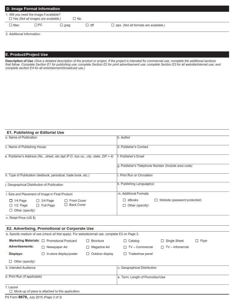PS Form 8676 - Rights and Permissions Application Part 2
