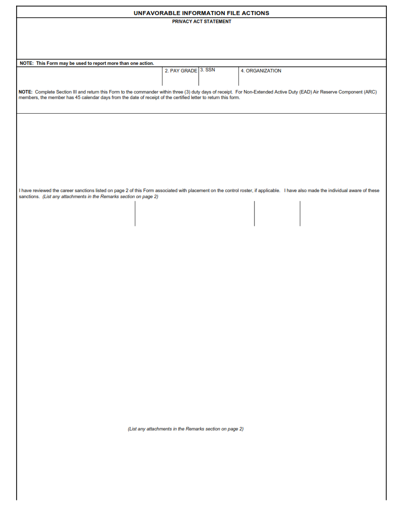 DAF Form 1058 - Unfavorable Information File Actions