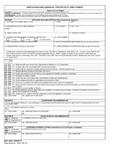 DAF Form 3902 - Application And Approval For Off-Duty Employment