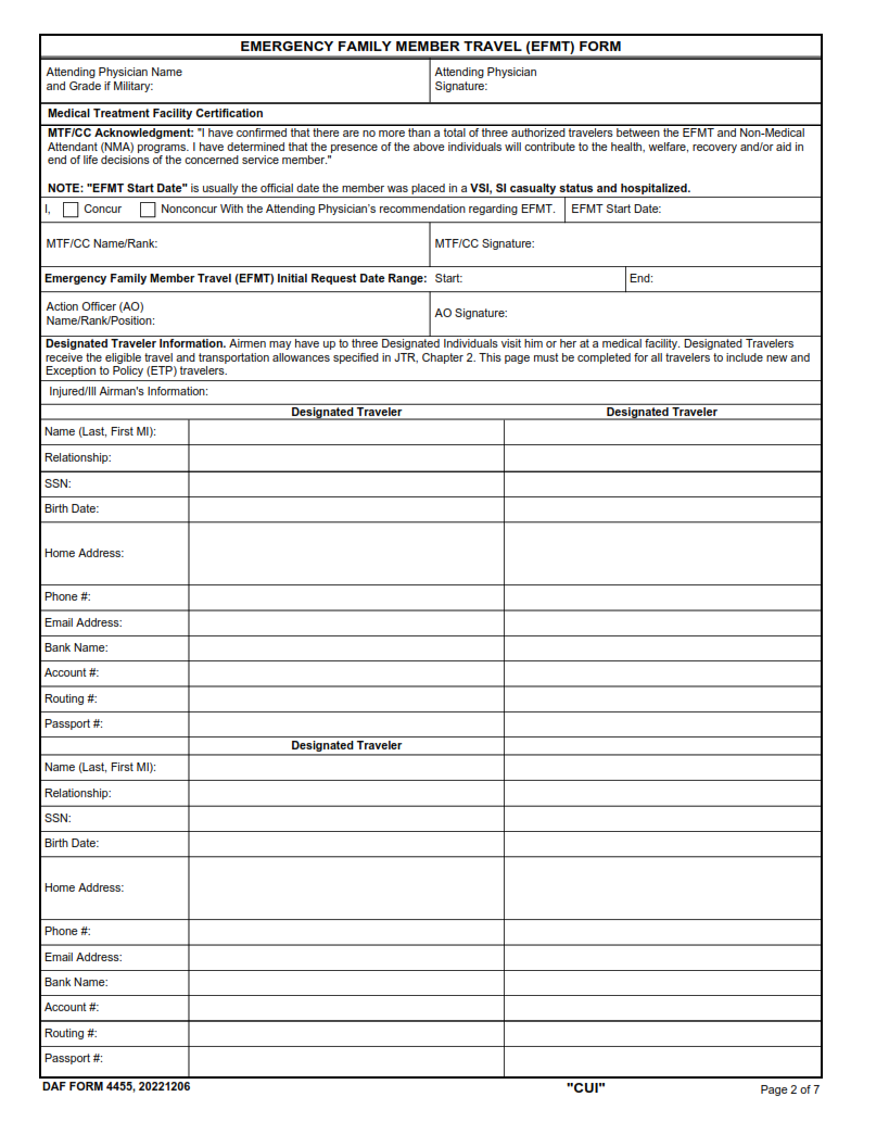DAF Form 4455 - Emergency Family Member Travel (Efmt) Form Part 2