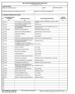 DAF Form 907 - Relocation Preparation Checklist Part 1