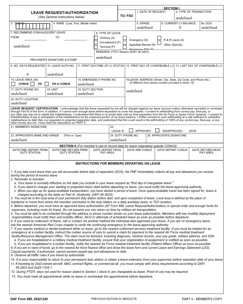 DAF Form 988 - Leave Request Authorization Part 2