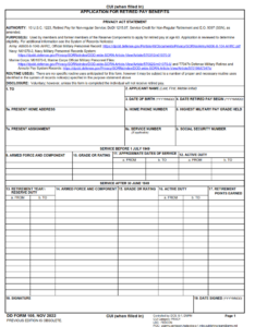 DD Form 108 - Application for Retired Pay Benefits Part 1