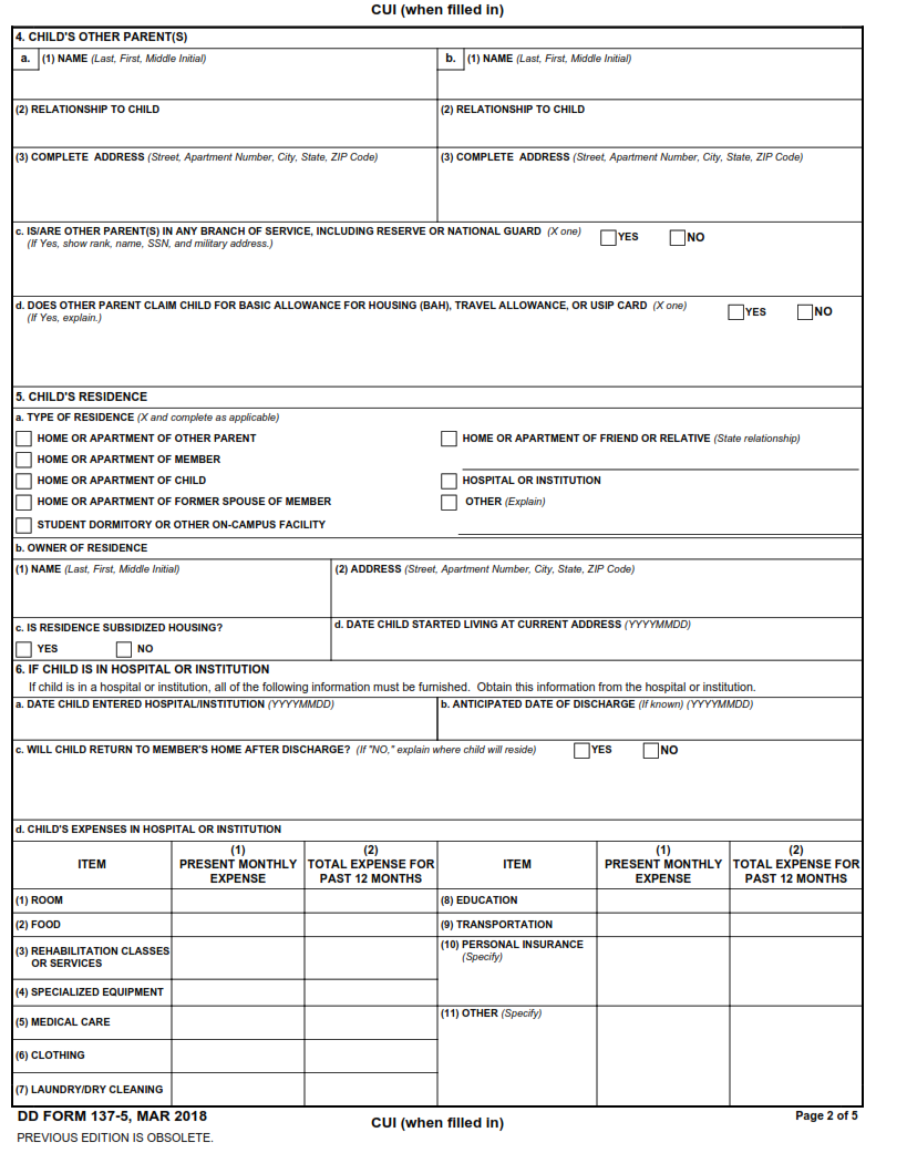 DD Form 137-5 - Dependency Statement - Incapacitated Child Over Age 21 Part 2