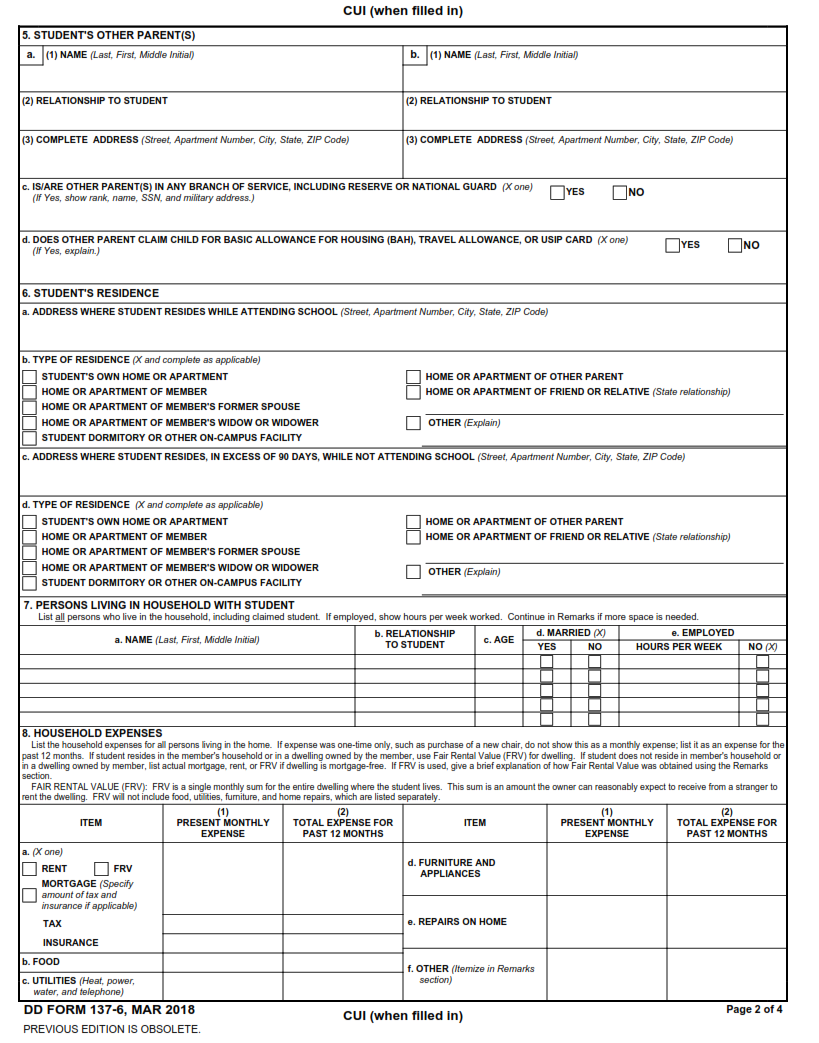 DD Form 137-6 - Dependency Statement - Full Time Student 21 - 22 Years of Age Part 2
