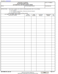DD Form 218 - Telephone Directory Alphabetical Section Change Order