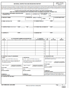 DD Form 250 - Material Inspection and Receiving Report