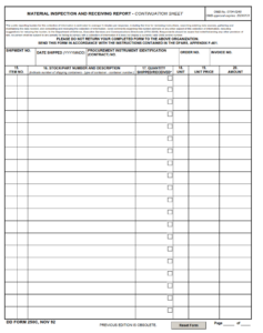 DD Form 250C - Material Inspection and Receiving Report - Continuation Sheet