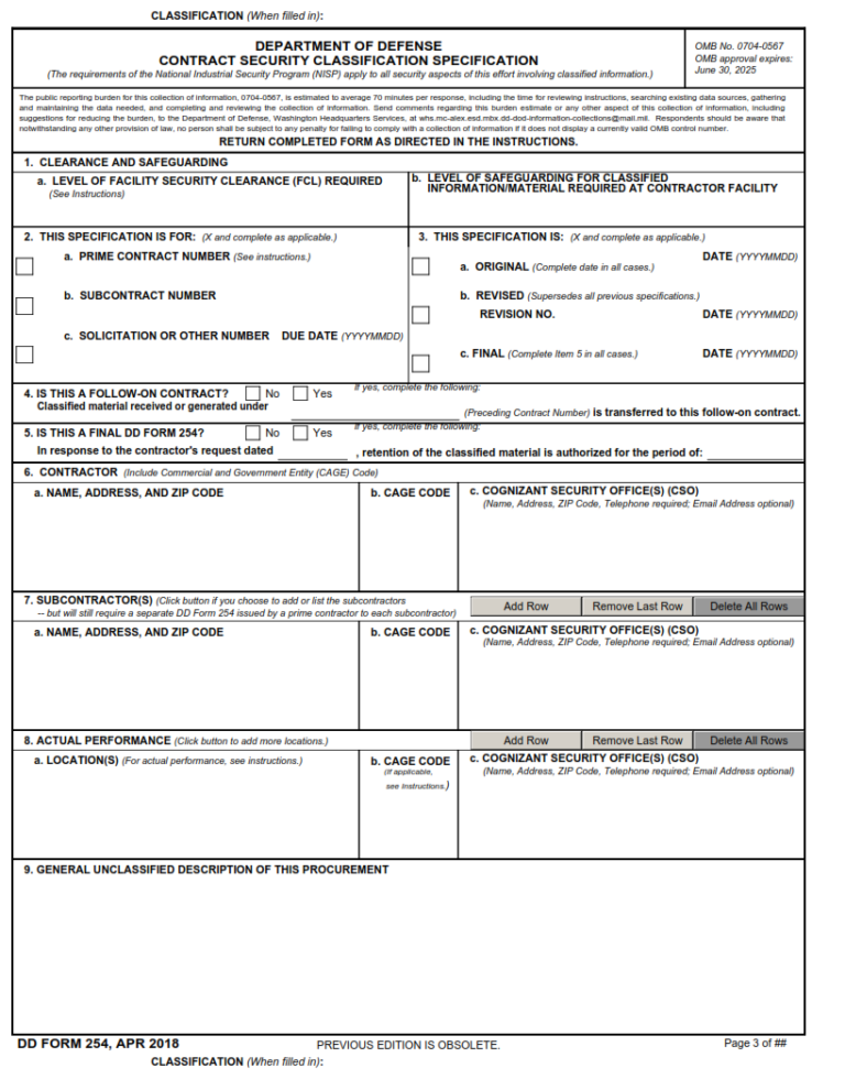 DD Form 254 – Department of Defense Contract Security Classification ...