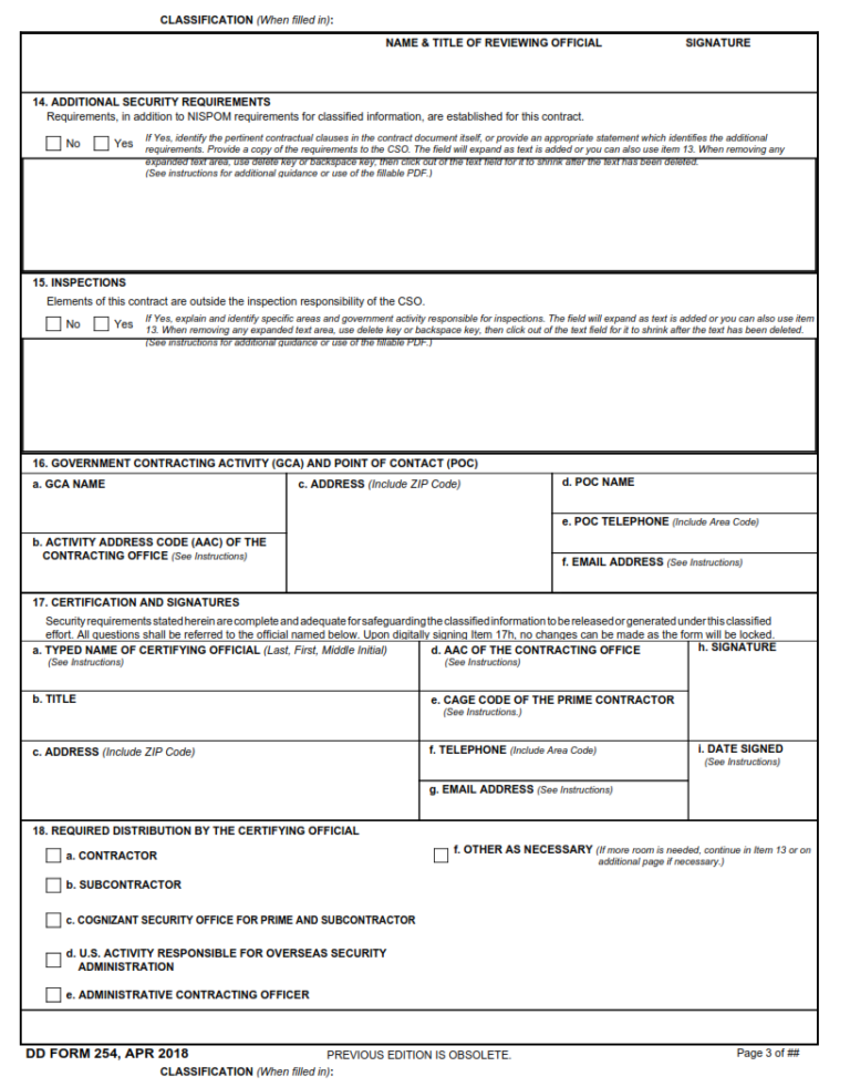 DD Form 254 – Department of Defense Contract Security Classification ...