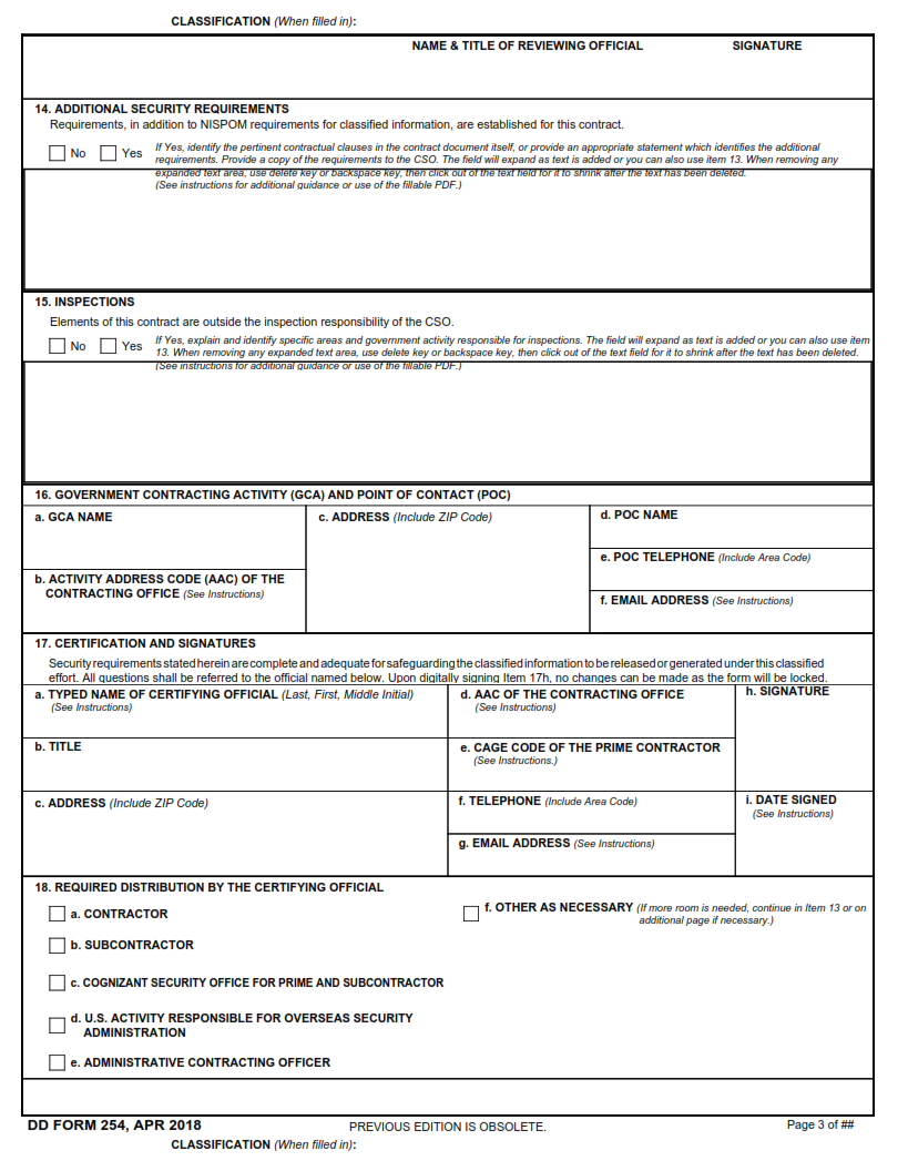 DD Form 254 - Department of Defense Contract Security Classification Specification Part 3