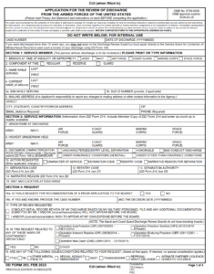 DD Form 293 - Application for the Review of Discharge from the Armed Forces of the United States Part 1