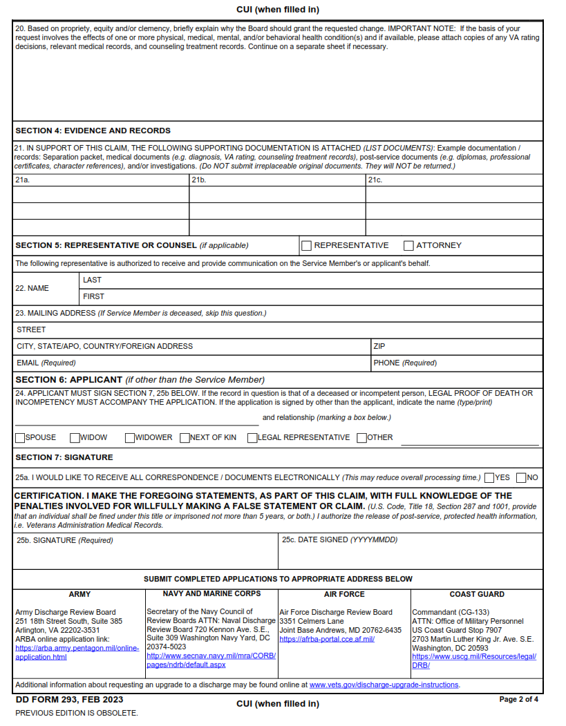 DD Form 293 - Application for the Review of Discharge from the Armed Forces of the United States part 2