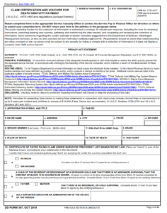 DD Form 397 - Claim Certification and Voucher for Death Gratuity Payment Part 1