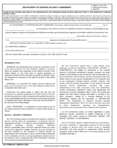 DD Form 441 - Department of Defense Security Agreement Part 1