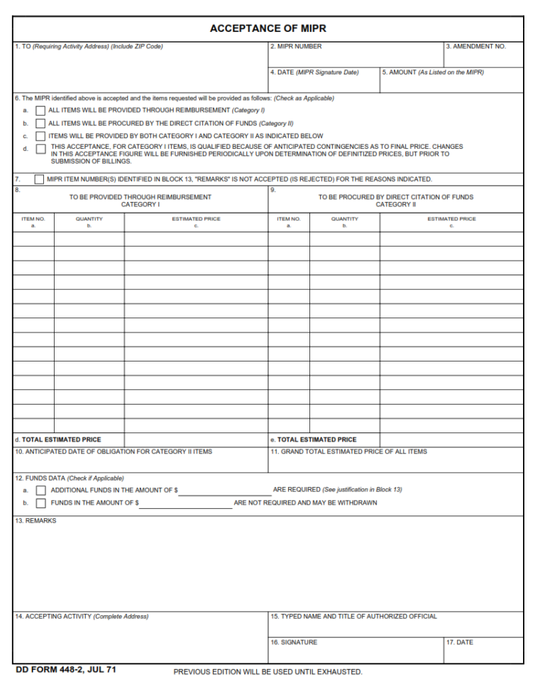 DD Form 448-2 – Acceptance of MIPR | Origin Form Studio