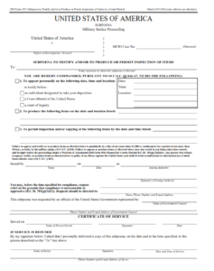 DD Form 453 - Subpoena to Testify and/or Produce or Permit Inspection of Items in a Court Martial
