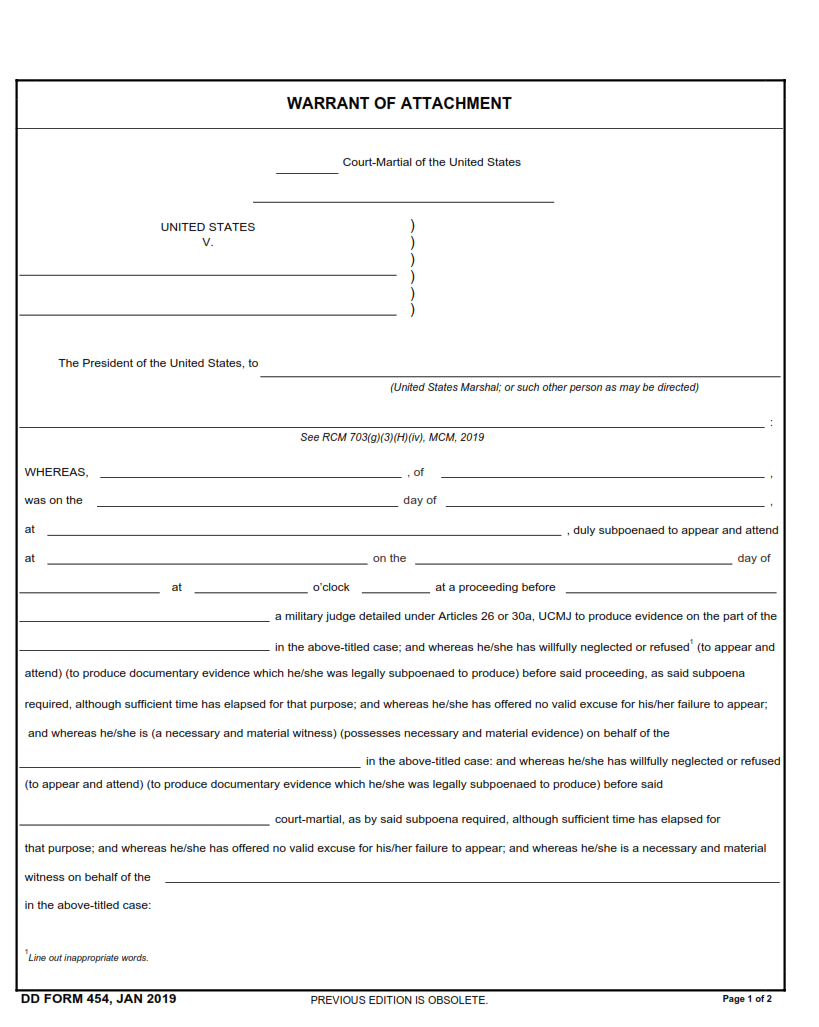 DD Form 454 - Warrant of Attachment Part 1