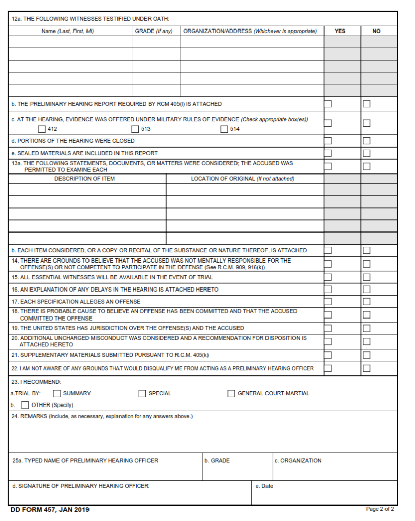 DD Form 457 – Preliminary Hearing Officer’s Report | Origin Form Studio