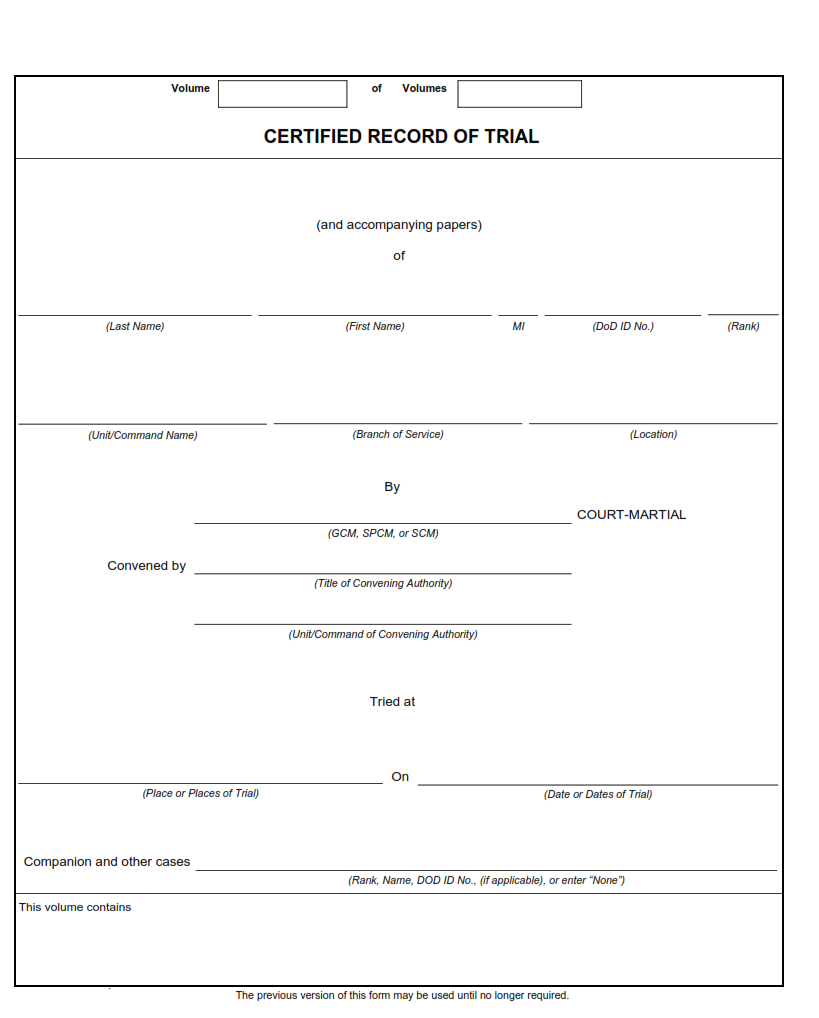 DD Form 490 - Certified Record of Trial Part 1