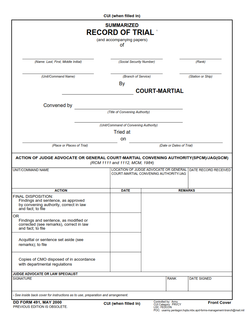DD Form 491 - Summarized Record of Trial